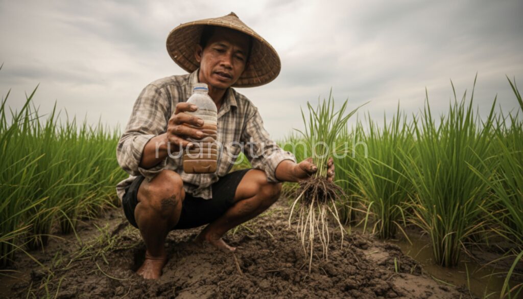 Proses pembuatan pupuk organik cair PGPR dari akar bambu untuk menyuburkan tanah pertanian secara alami.