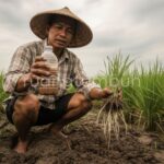 Proses pembuatan pupuk organik cair PGPR dari akar bambu untuk menyuburkan tanah pertanian secara alami.