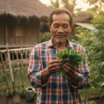 Proses pembuatan ekstrak daun nimba untuk membasmi ulat grayak secara organik di lahan pertanian.
