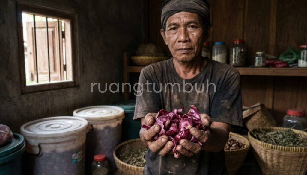 Proses pembuatan ZPT alami dari kulit bawang merah untuk merangsang bunga tanaman cabai dan mangga.
