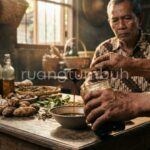 Bagus Prakoso sedang mendemonstrasikan cara pemerasan ekstrak daun mimba untuk pestisida nabati di lahan pertanian Jombang.