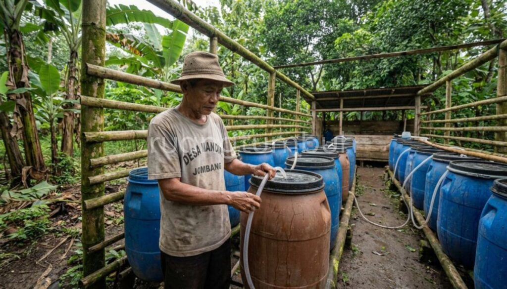 Cara memperbaiki pupuk organik cair yang berbau busuk dan banyak belatung menggunakan molase dan EM4.