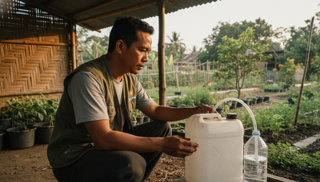 Proses pembuatan pupuk organik cair PGPR dari akar bambu untuk menyuburkan tanah pertanian secara alami.