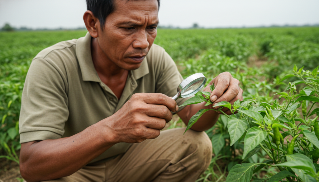 Cara membuat dan aplikasi pestisida alami bawang putih untuk membasmi hama kutu kebul pada tanaman cabai.